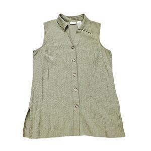 Vtg White Stag Tunic Blouse Womens L Sage Green Gauze Boho Cottagecore Fairy